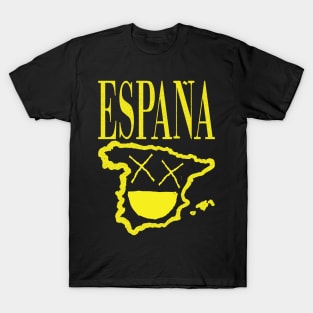 Grunge Spain Spanish X Eyes Smiling Face Yellow T-Shirt